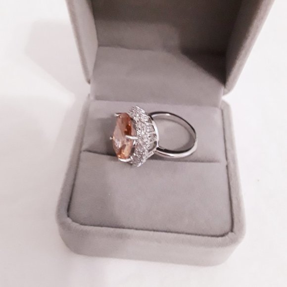 Peach Champaign Ring Sz 6 - s925  - Crystal &  CZ Diamond NIB - Picture 2 of 6